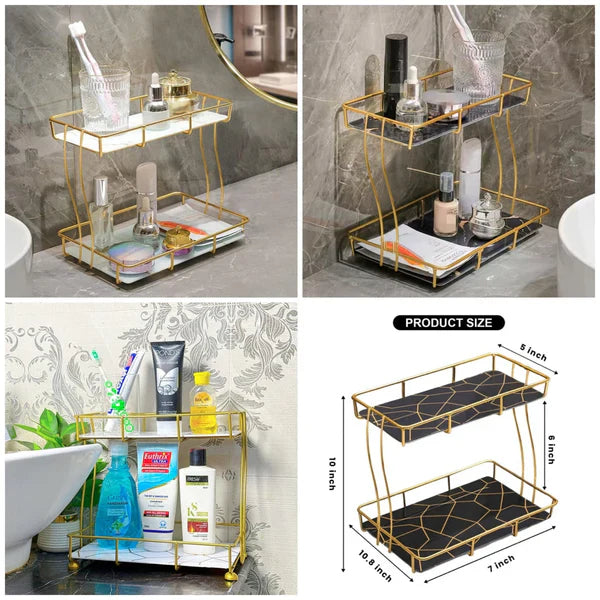 Deluxe Gold Vanity Tray – 2 Tiers, Rectangular Style