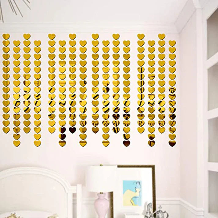 50 Pcs Golden Reflect Heart Shaped Mirror Stickers (1 Inch)