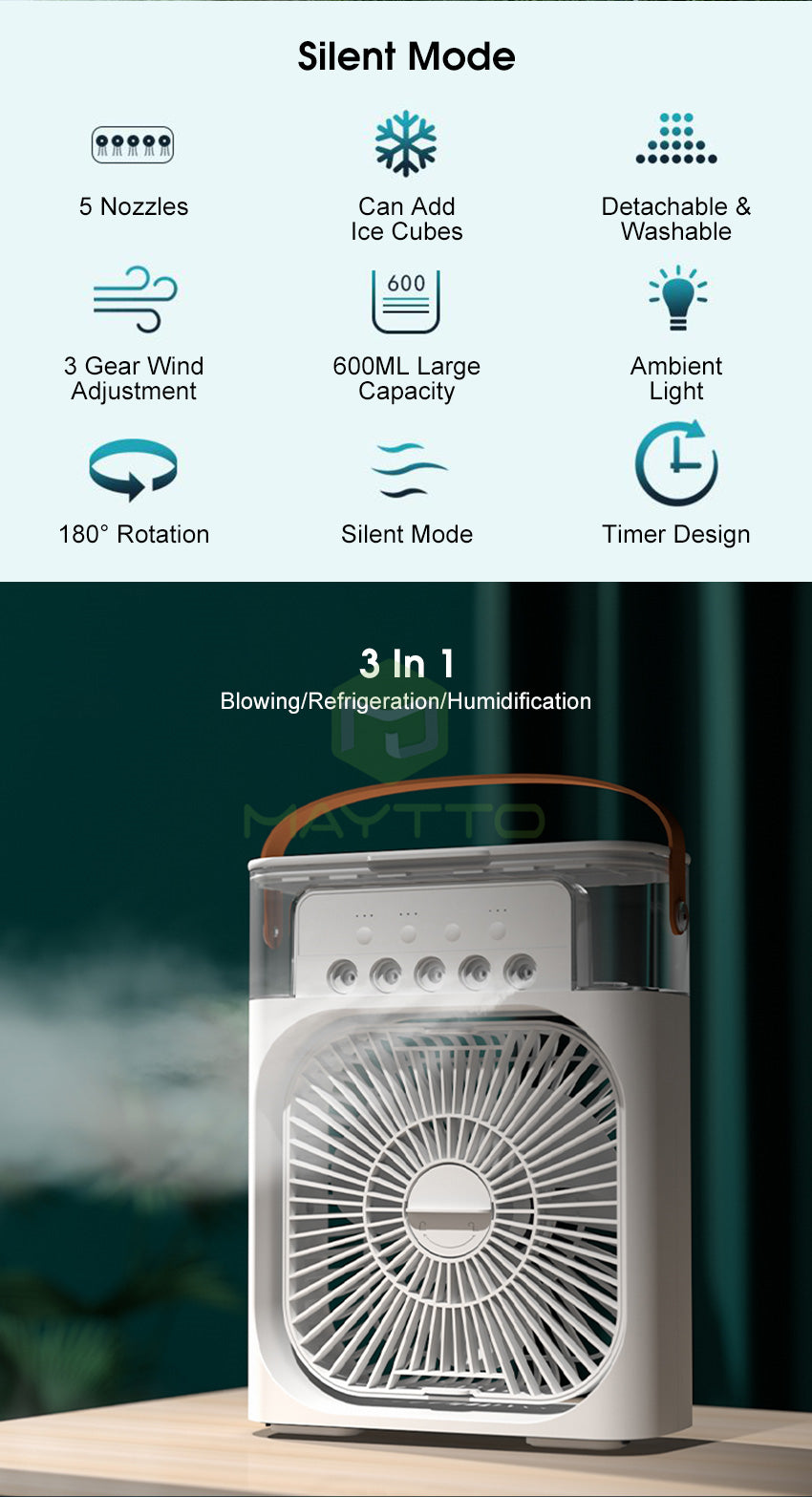 3-in-1 Mini Air Cooling Fan – Instant Thandi Hawa ❄️ Without AC Bill