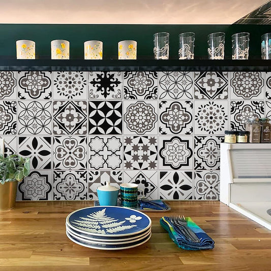 Peel & Stick Black & White Tile Covers – Set Of 12