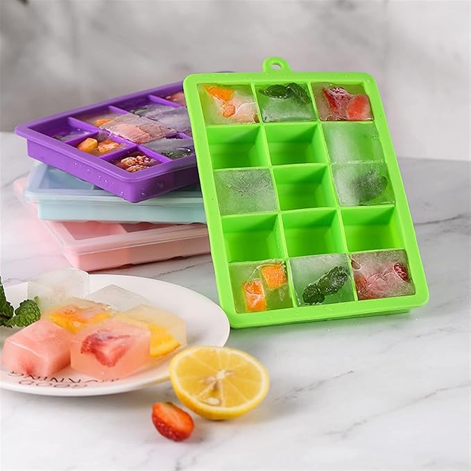 15 Slot Flexible Ice Mold Tray With Cover