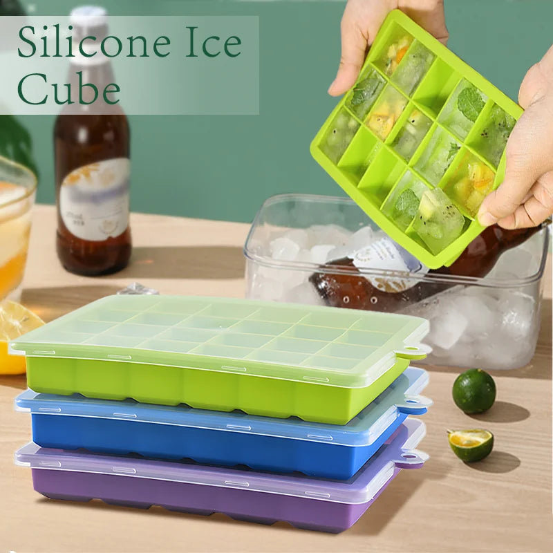 15 Slot Flexible Ice Mold Tray With Cover