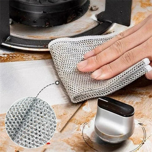 3Pcs Silver Wire Kitchen Cleaning Dish Cloth