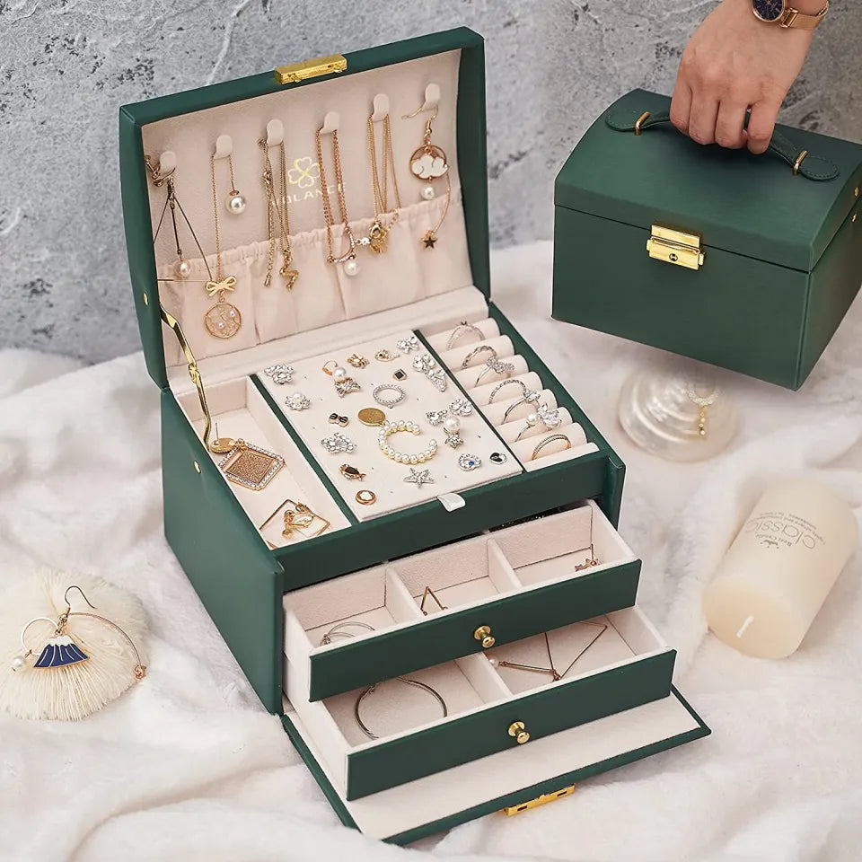 Multifunctional Jewelry Storage Case 3 Tier Lockable Design