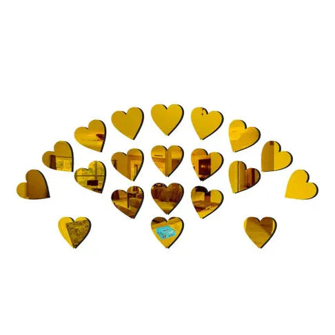 50 Pcs Golden Reflect Heart Shaped Mirror Stickers (1 Inch)