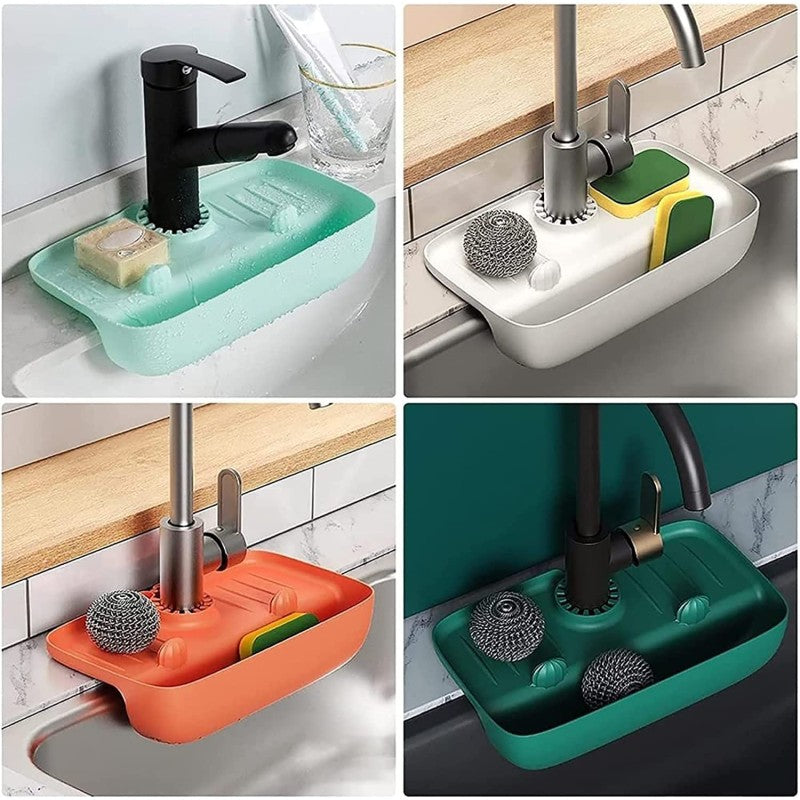 Silicone Faucet Drain Shelf Splash Proof Kitchen Sink Organizer
