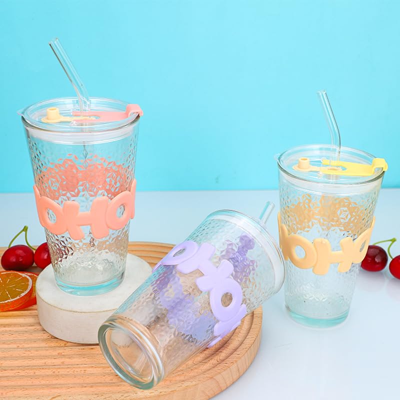 Clear Glass Beverage Tumbler With Lid & Straw