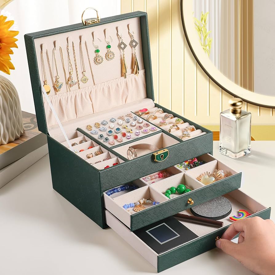 Multifunctional Jewelry Storage Case 3 Tier Lockable Design
