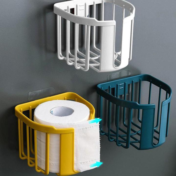 Wall Mounted Adhesive Tissue Roll Holder Basket