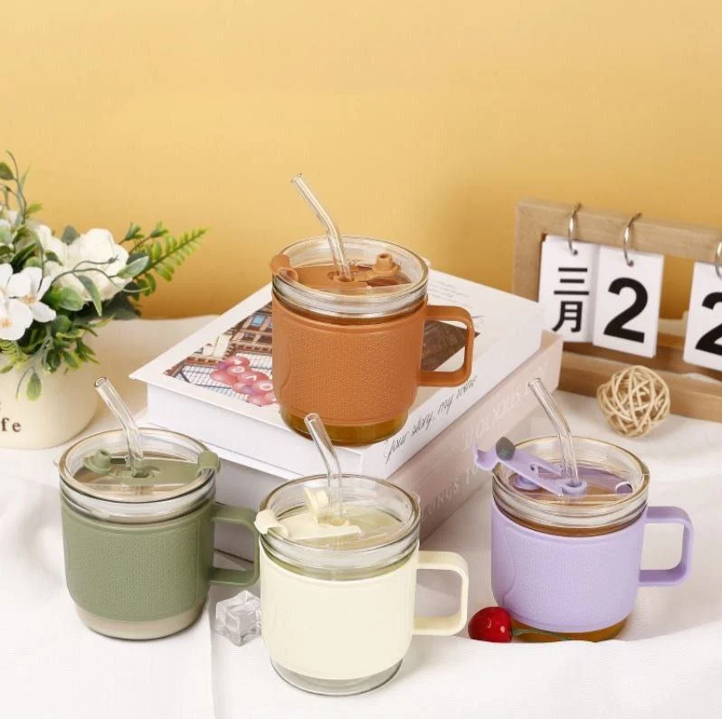 Portable Glass Sipper Cup With Handle, Lid & Straw
