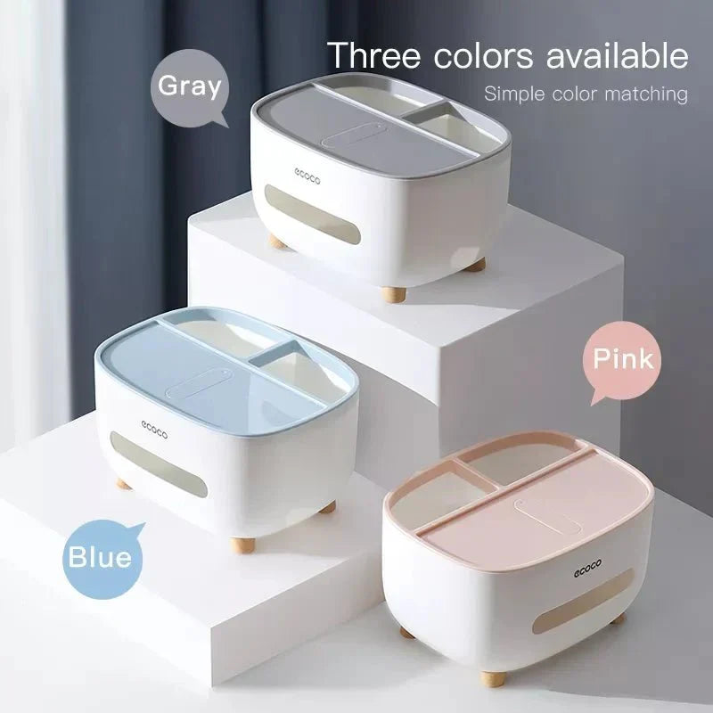 Tissue Box With Organizer Holds Remote, Phone & Accessories