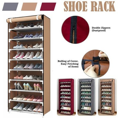 10 Layer Shoe Storage Rack with Dustproof Fabric Cover