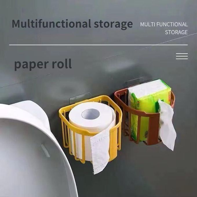 Wall Mounted Adhesive Tissue Roll Holder Basket