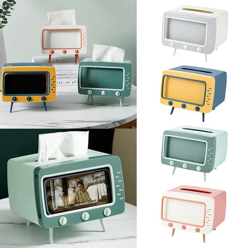 Creative 2 In 1 TV Shape Tissue Box With Phone Holder