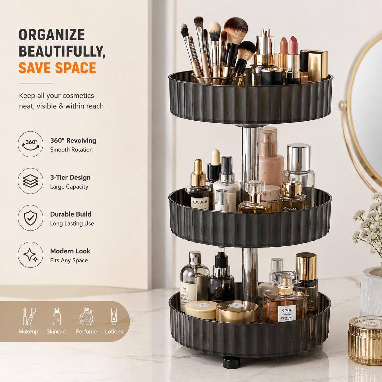 3 Tier 360 Rotating Vanity Organizer