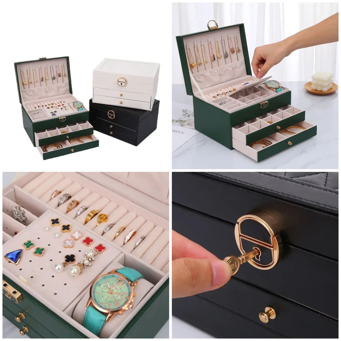 Multifunctional Jewelry Storage Case 3 Tier Lockable Design