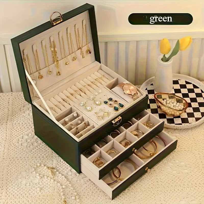 Multifunctional Jewelry Storage Case 3 Tier Lockable Design