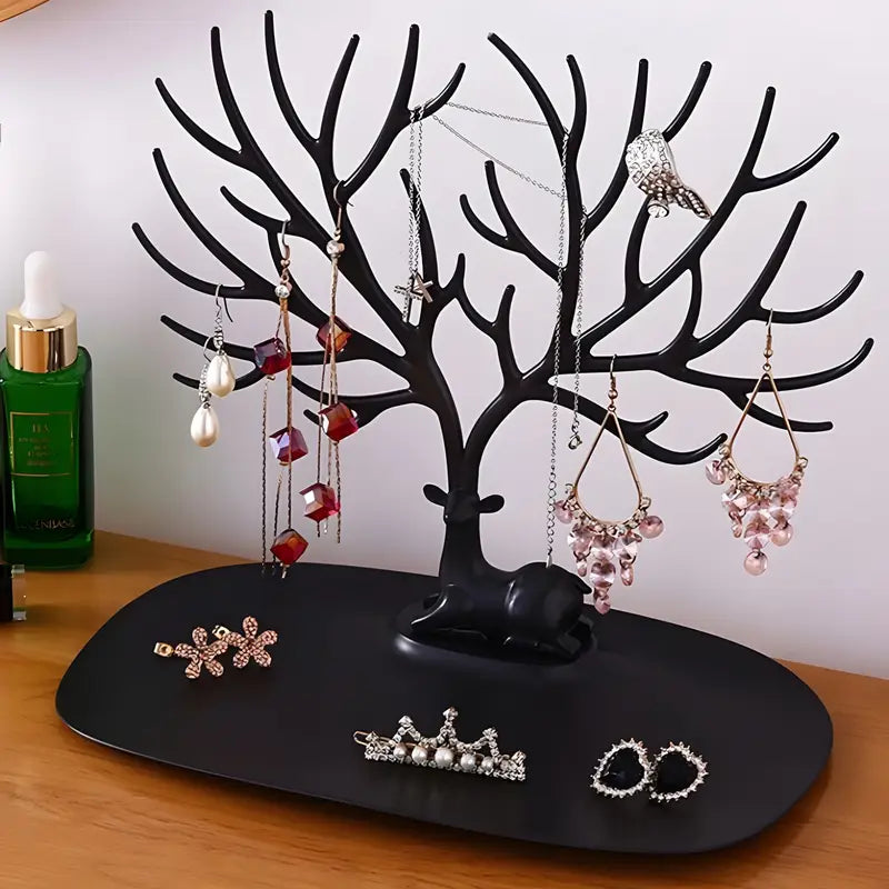 Sleek Deer Art Jewelry Organizer Holder With Base Tray